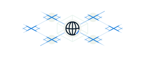 une icône de globe au centre et des lignes bleues autour sur fond blanc et neutre